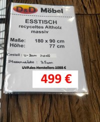 Massivholztisch Altholz 180x90 cm mit Glasplatte - Bild 3