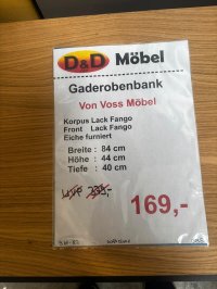 Voss Möbel Sitzbank Fango/Eiche 84cm Neuware - Bild 3