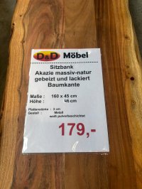 Sitzbank Akazie massiv 160x45 cm Baumkante - Bild 3