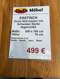 Massivholz-Esstisch Eiche 200x100 cm Schweizer Kante Spider-Gestell - Bild 3
