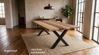 Massiver Esstisch Altholz Akazie 220x100 cm X-Gestell Schwarz - Bild 1