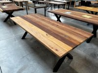 Massiver Esstisch Altholz Akazie 220x100 cm X-Gestell Schwarz - Bild 2