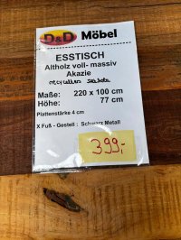 Massiver Esstisch Altholz Akazie 220x100 cm X-Gestell Schwarz - Bild 4