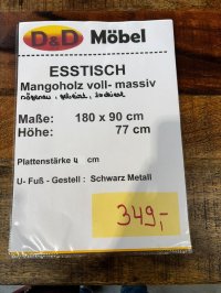 Esstisch Mango Massivholz 180x90 cm Schwarz - Bild 4