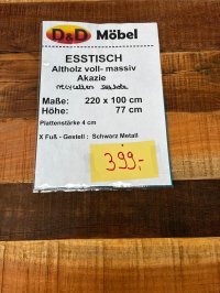 Esstisch Altholz Akazie 220x100 cm massiv X-Gestell - Bild 3