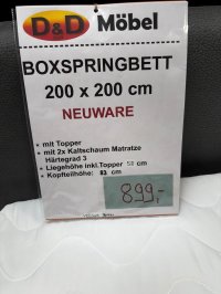 Boxspringbett 200x200 cm mit Topper - niedriges Kopfteil für Dachschräge - Bild 3