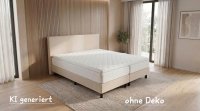 Boxspringbett 180x200 cm Velour beige mit Topper & 2 Kaltschaum-Matratzen H3 - Bild 1