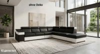 Ecksofa mit 7-facher Kopfteilverstellung, Softlux/Kunstleder Schwarz-Weiß - Bild 1