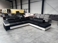 Ecksofa mit 7-facher Kopfteilverstellung, Softlux/Kunstleder Schwarz-Weiß - Bild 2