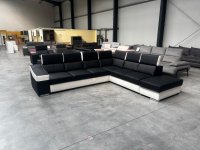 Ecksofa mit 7-facher Kopfteilverstellung, Softlux/Kunstleder Schwarz-Weiß - Bild 4