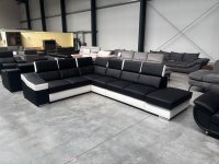 Ecksofa mit 7-facher Kopfteilverstellung, Softlux/Kunstleder Schwarz-Weiß - Bild 5