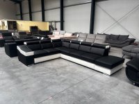 Ecksofa mit 7-facher Kopfteilverstellung, Softlux/Kunstleder Schwarz-Weiß - Bild 6