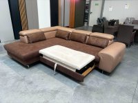Ecksofa Teilleder Beige/Braun mit Schlaffunktion & Bettkasten - Bild 3