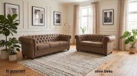 Chesterfield Garnitur 3er + 2er Sofa Lederlook Braun - Bild 1