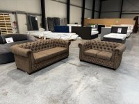 Chesterfield Garnitur 3er + 2er Sofa Lederlook Braun - Bild 2