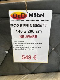 Boxspringbett 140x200 cm mit Topper - Grau - Bild 3