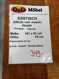 Esstisch Altholz Akazie 181x91 cm X-Gestell Schwarz - Bild 3