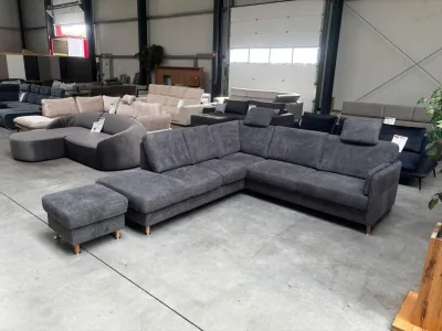 Zehdenick Ecksofa Federkern Anthrazit mit Hocker