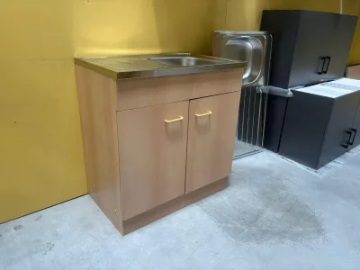 Spülenschrank 80 cm Buche mit Edelstahlspüle 80x85x50