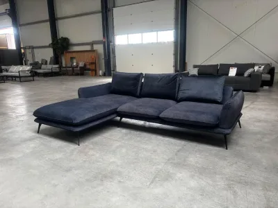 Ecksofa Samt Grau-Blau modern losen Kissen