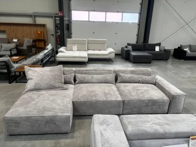 Ecksofa Cordstoff Grau losen Kissen ca. 300x200 cm