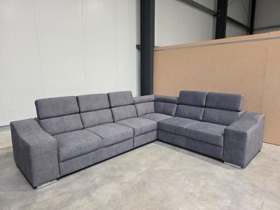 Ecksofa mit 5x Kopfverstellung - Microvelour Grau