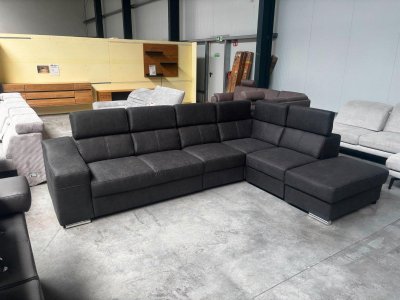 Ecksofa mit 6x Kopfverstellung - Schwarz Microvelour