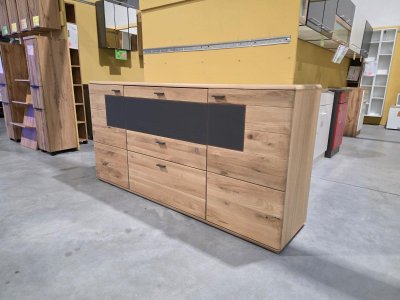 Sideboard Alteiche teilmassiv mit Grauglasfront