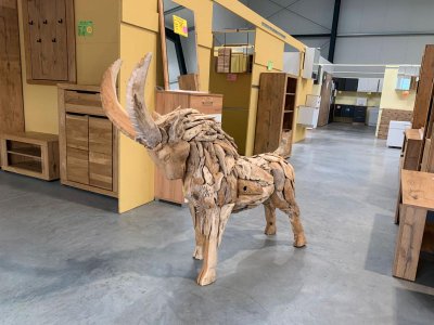 Teak-Holz-Skulptur Steinbock – Handgefertigtes Unikat