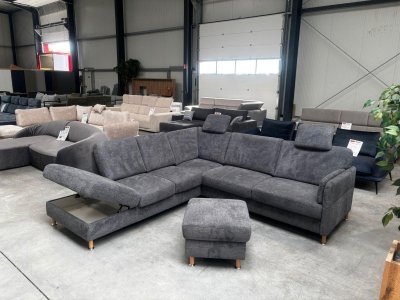 Ecksofa mit Hocker – Federkern & Staufach