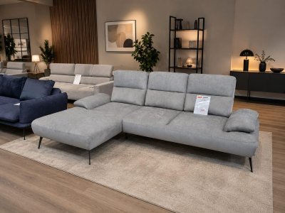 Ecksofa mit 3x Sitztiefenverstellung - Grau