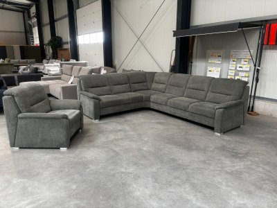 Ecksofa mit Sessel & 8-fach Kopfverstellung, grün