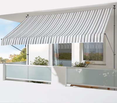 Klemm-Markise 300x150 cm Grau-Weiß - ohne Bohren