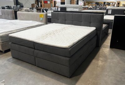 Boxspringbett 180x200 cm Grau mit 2 Bettkästen & Topper