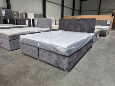 Boxspringbett 160x200 cm Cord Grau mit Bonnellfederkern H3 & Topper