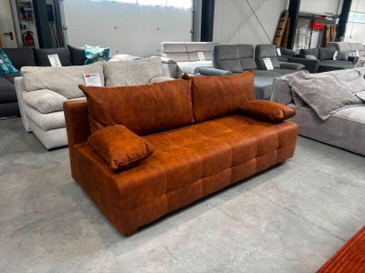 Schlafsofa Federkern mit Bettkasten Cognac