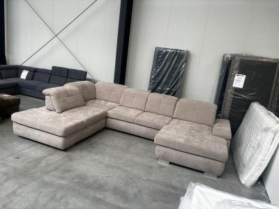 Megapol U-Wohnlandschaft Federkord Stoff Beige