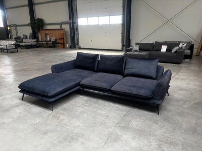 Ecksofa Samt Grau-Blau mit Wellenfederung (Einzelstück)