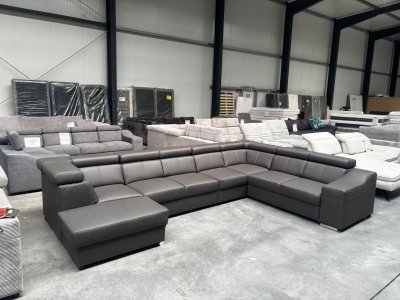 XXL Wohnlandschaft U-Form Velour Dunkelgrau 9-fach Kopfverstellung