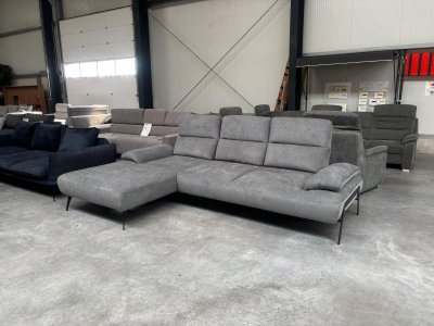 Eckcouch mit Sitztiefenverstellung Velour Grau
