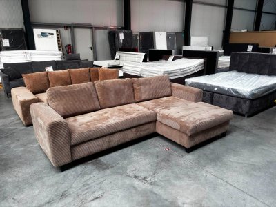Ecksofa Cord Cappuccino mit Schlaffunktion & Bettkasten