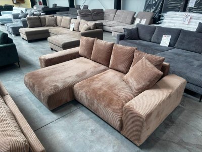 Ecksofa mit Schlaffunktion & Bettkasten – Cord Cappuccino