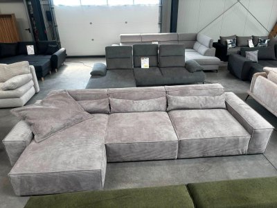 Ecksofa Cordstoff Grau XXL Big Couch Einzelstück
