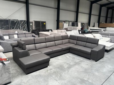 XXL Wohnlandschaft U-Form Velour dunkelgrau 9 Kopfverstellungen