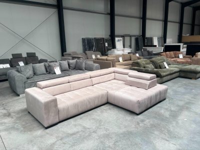 Ecksofa mit Schlaffunktion & Bettkasten – Beige Webvelour