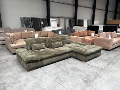 Ecksofa Cord Grün mit Sitztiefenverstellung & Bettkasten