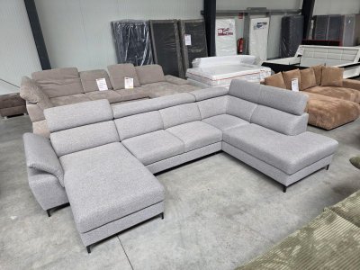 XXL U-Schlafsofa Grau mit 2 Bettkästen & Schlaffunktion