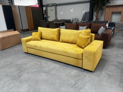 Schlafsofa Cord Gelb mit Federkern & Topper