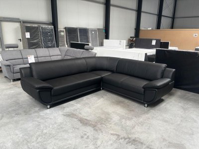 Ecksofa Leder Schwarz Federkern Einzelstück