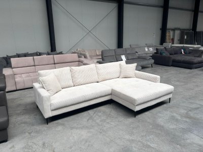 Ecksofa Cord beige mit Wellenfederung & losen Kissen